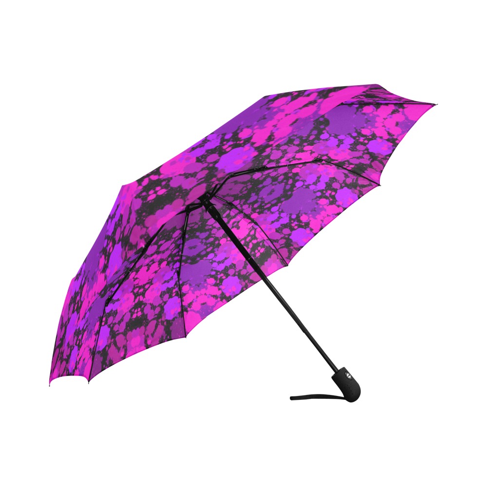 Ô Purple, Magenta and Pink Splotches on Black Auto-Foldable Umbrella (Model U04)