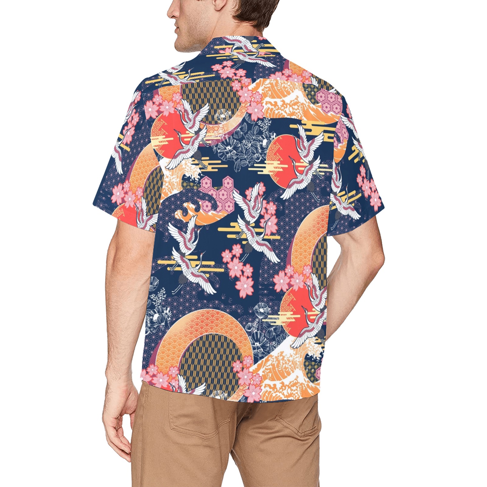 CRANE MOON Hawaiian Shirt with Chest Pocket&Merged Design (T58)