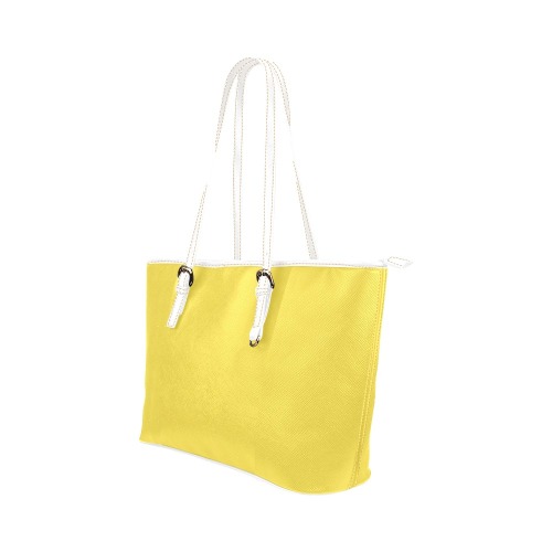 Yellow White Leather Tote Bag/Large (Model 1651)