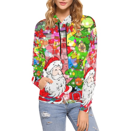 Santa Christmas by Nico Bielow All Over Print Hoodie for Women (USA Size) (Model H13)
