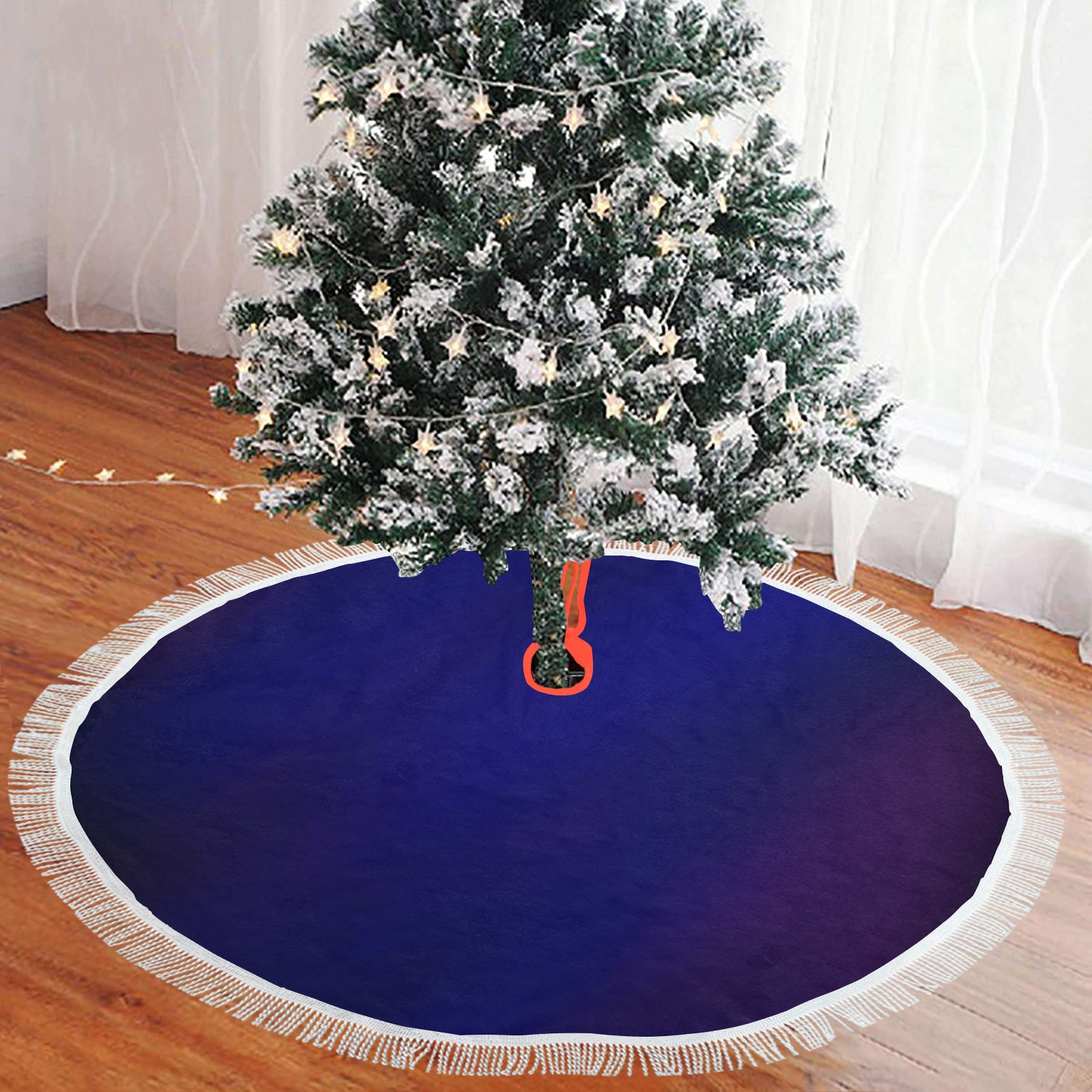 Abstract Haze (Blue) Thick Fringe Christmas Tree Skirt 48"x48"