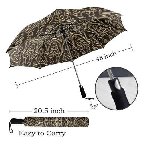 mandala 3D-11 green gold Semi-Automatic Foldable Umbrella (Model U12)