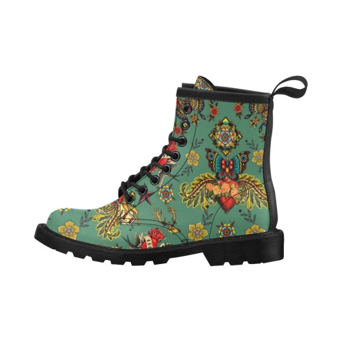 Teal Women's PU Leather Martin Boots (Model 402H)