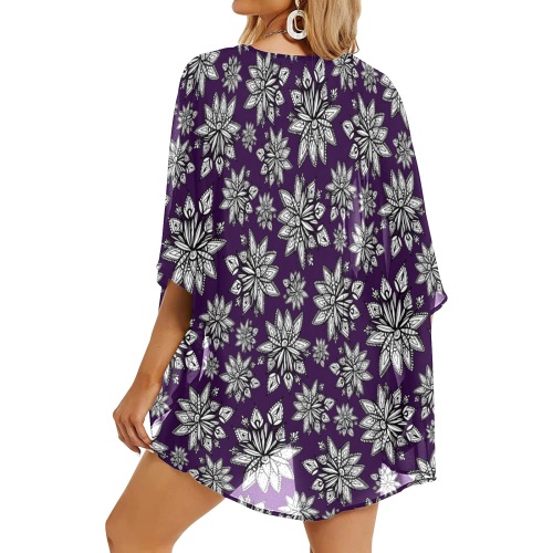 Creekside Floret pattern purple Women's Kimono Chiffon Cover Ups (Model H51)