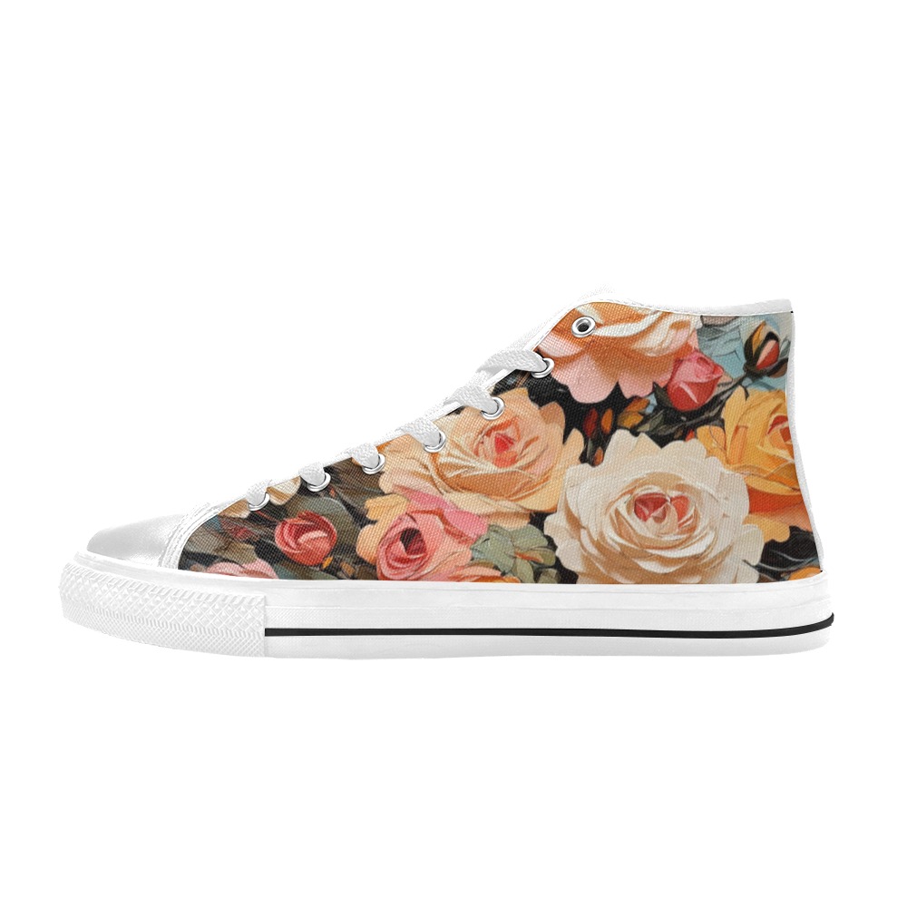 A bunch of beautiful beige rose flowers oil art. Women's Classic High Top Canvas Shoes (Model 017)