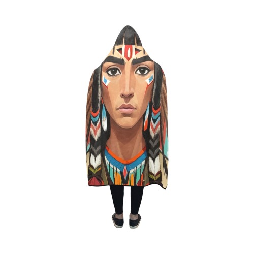 Fantasy art of Native American young person. Hooded Blanket 50''x40''