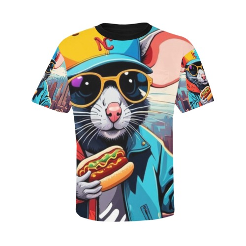 HOT DOG EATING NYC RAT 2 Men's All Over Print T-Shirt with Chest Pocket (Model T56)