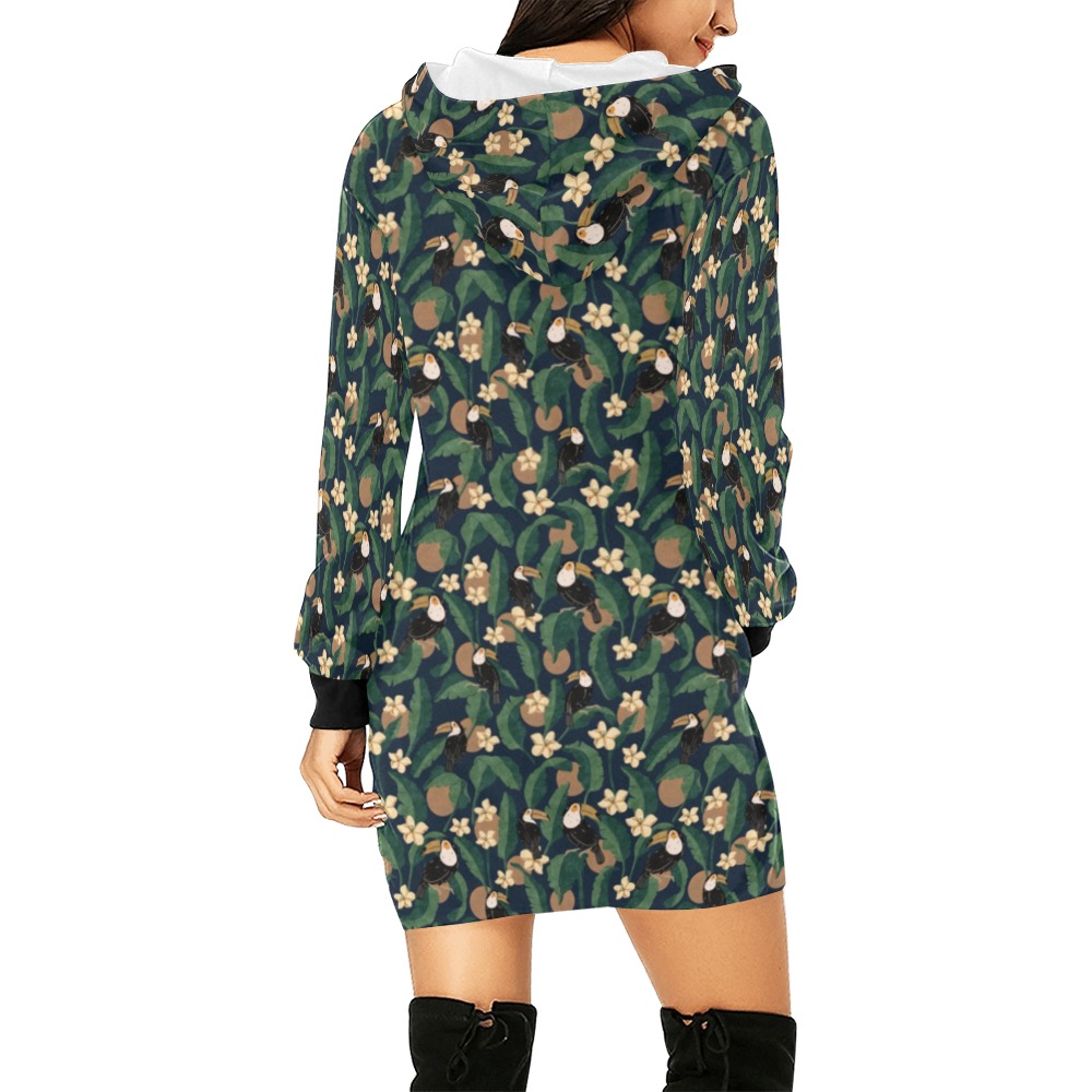 Toucans in the banana trees 85D All Over Print Hoodie Mini Dress (Model H27)