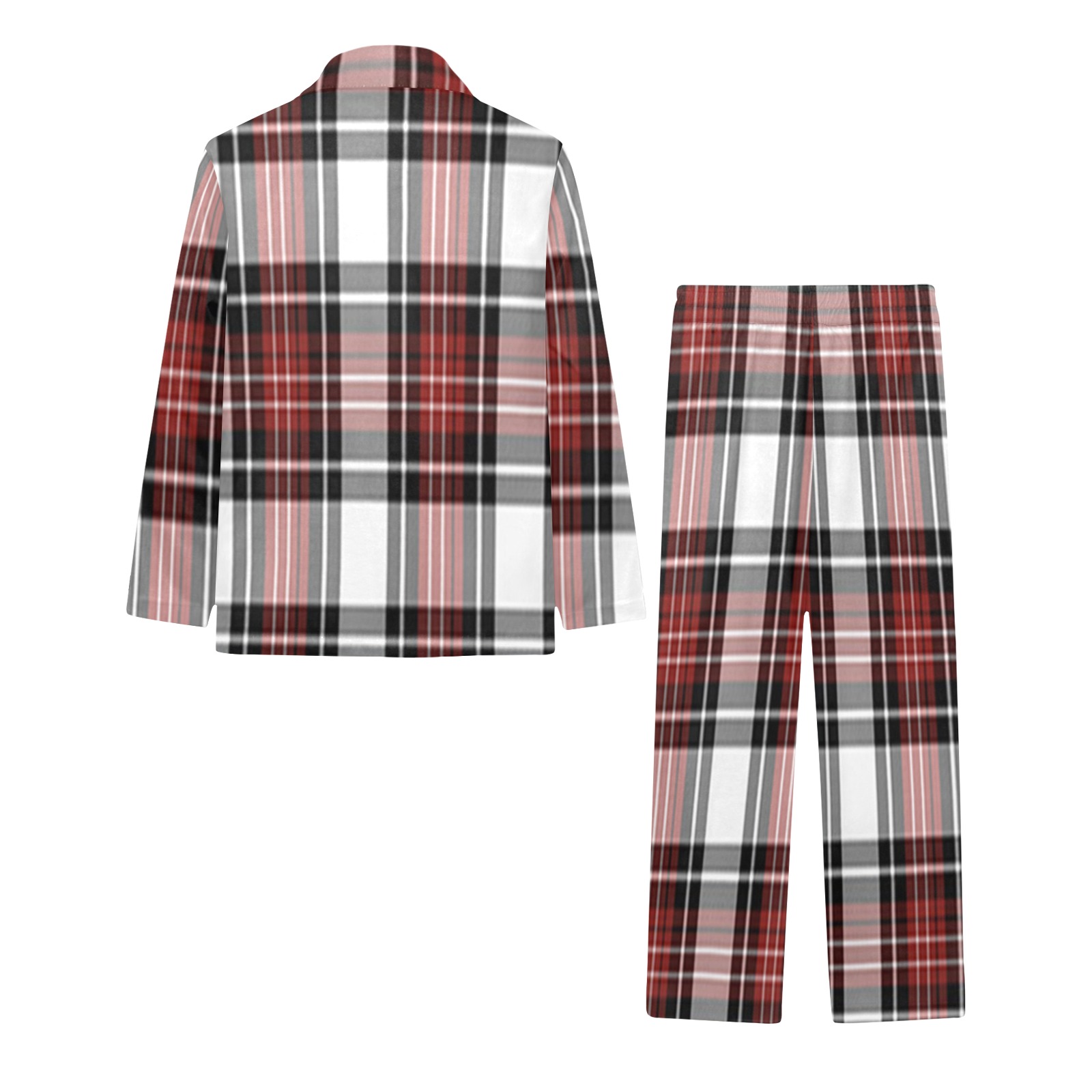 Red Black Plaid Big Boys' V-Neck Long Pajama Set
