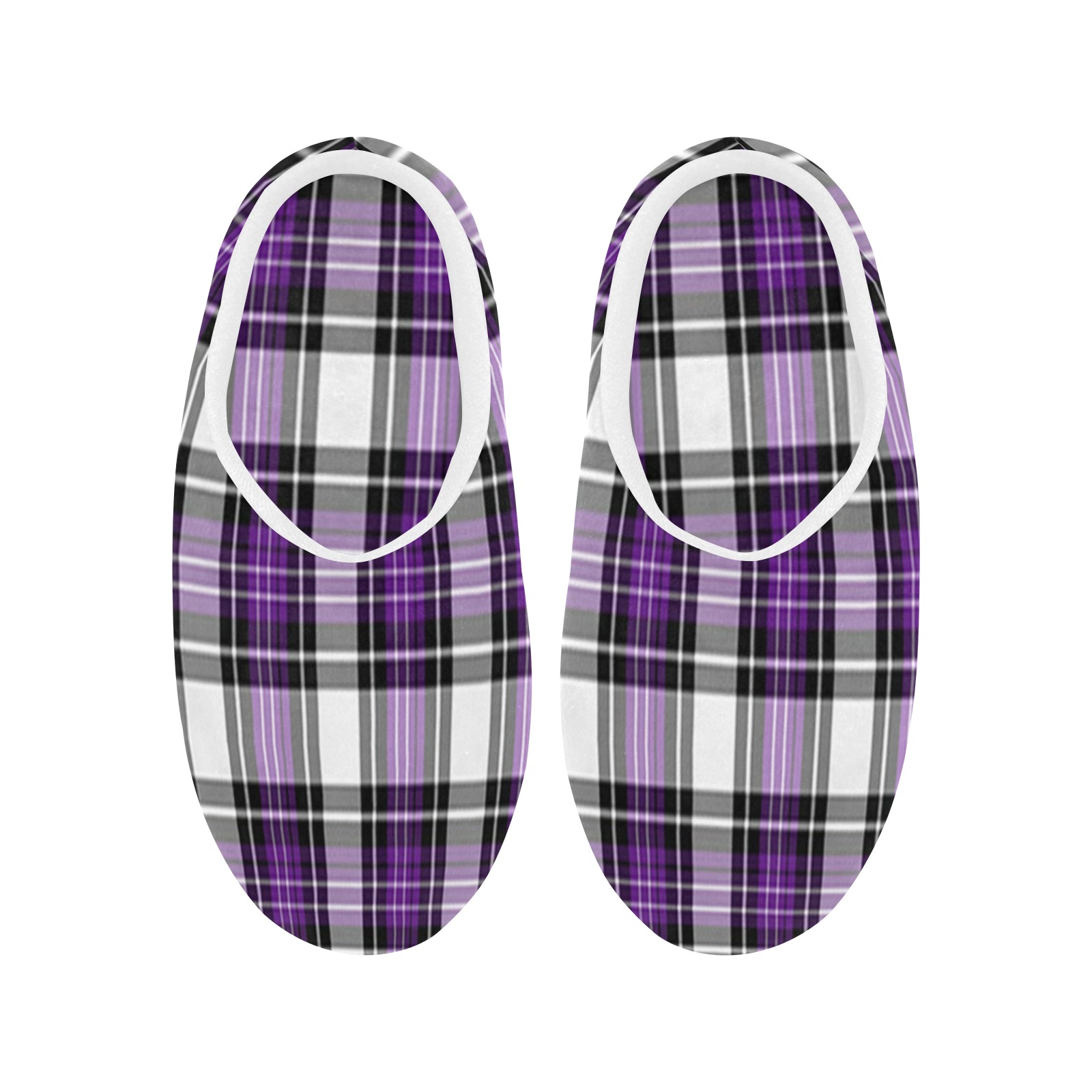 Purple Black Plaid Women's Non-Slip Cotton Slippers (Model 0602)