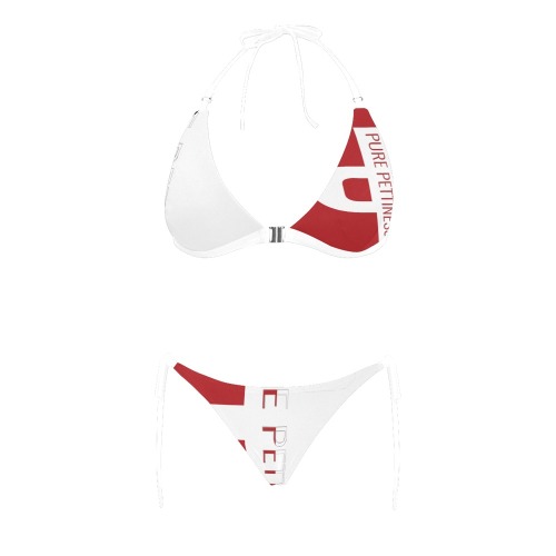 white red pure pettiness 2 PC Buckle Front Halter Bikini Swimsuit (Model S08)