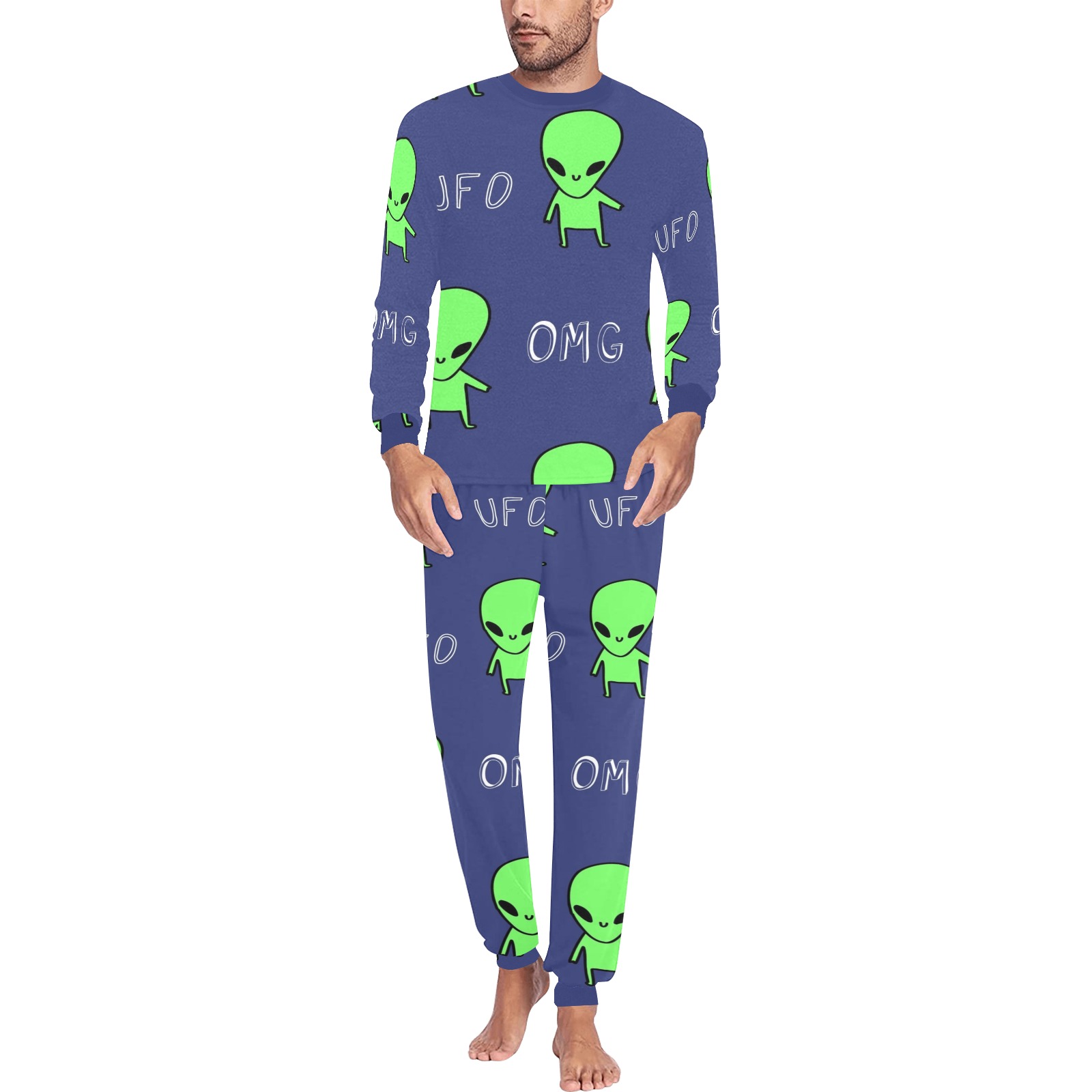 Alien Pajamas Men's All Over Print Pajama Set with Custom Cuff