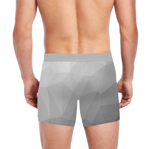 Grey Gradient Geometric Mesh Pattern Men's Boxer Briefs with Custom Inner Pocket & Waistband (Model L34)