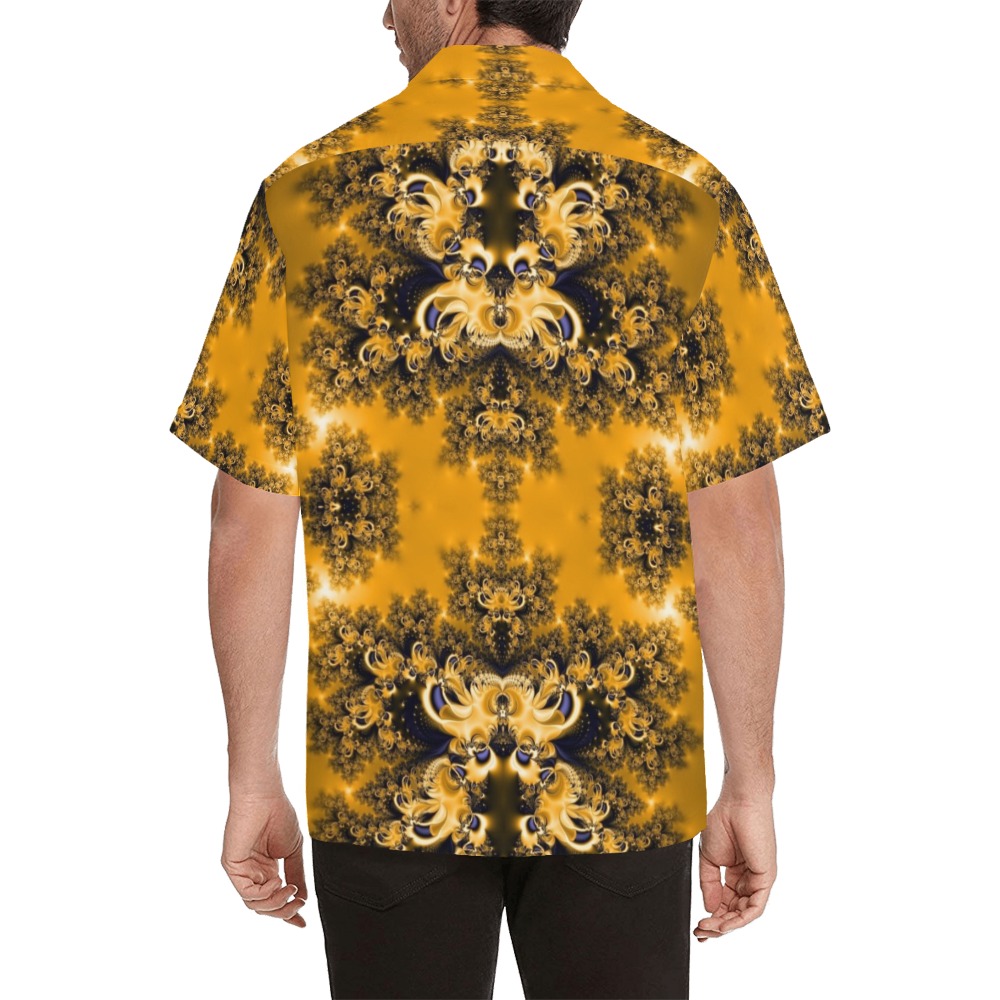 Golden Sun through the Trees Frost Fractal Hawaiian Shirt with Merged Design (Model T58)