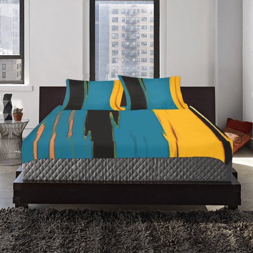 Black Turquoise And Orange Go! Abstract Art 3-Piece Bedding Set