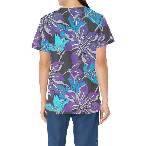 Blue and Purple Floral pattern Children's Ward All Over Print Scrub Top
