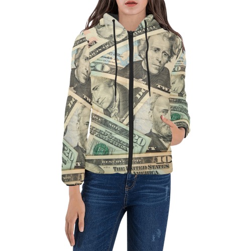 US PAPER CURRENCY Women's Padded Hooded Jacket (Model H46)