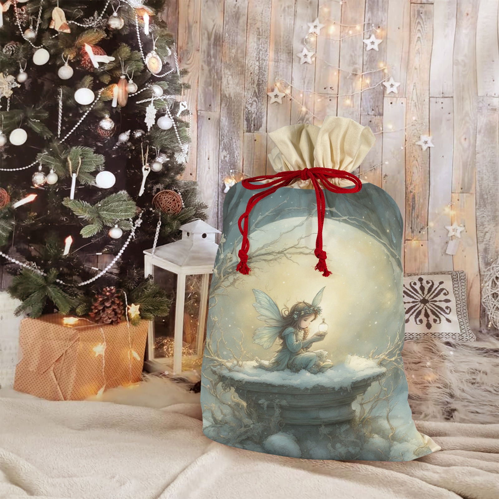 Christmas Wish 3 Pack Santa Claus Drawstring Bags (One-Sided Printing)