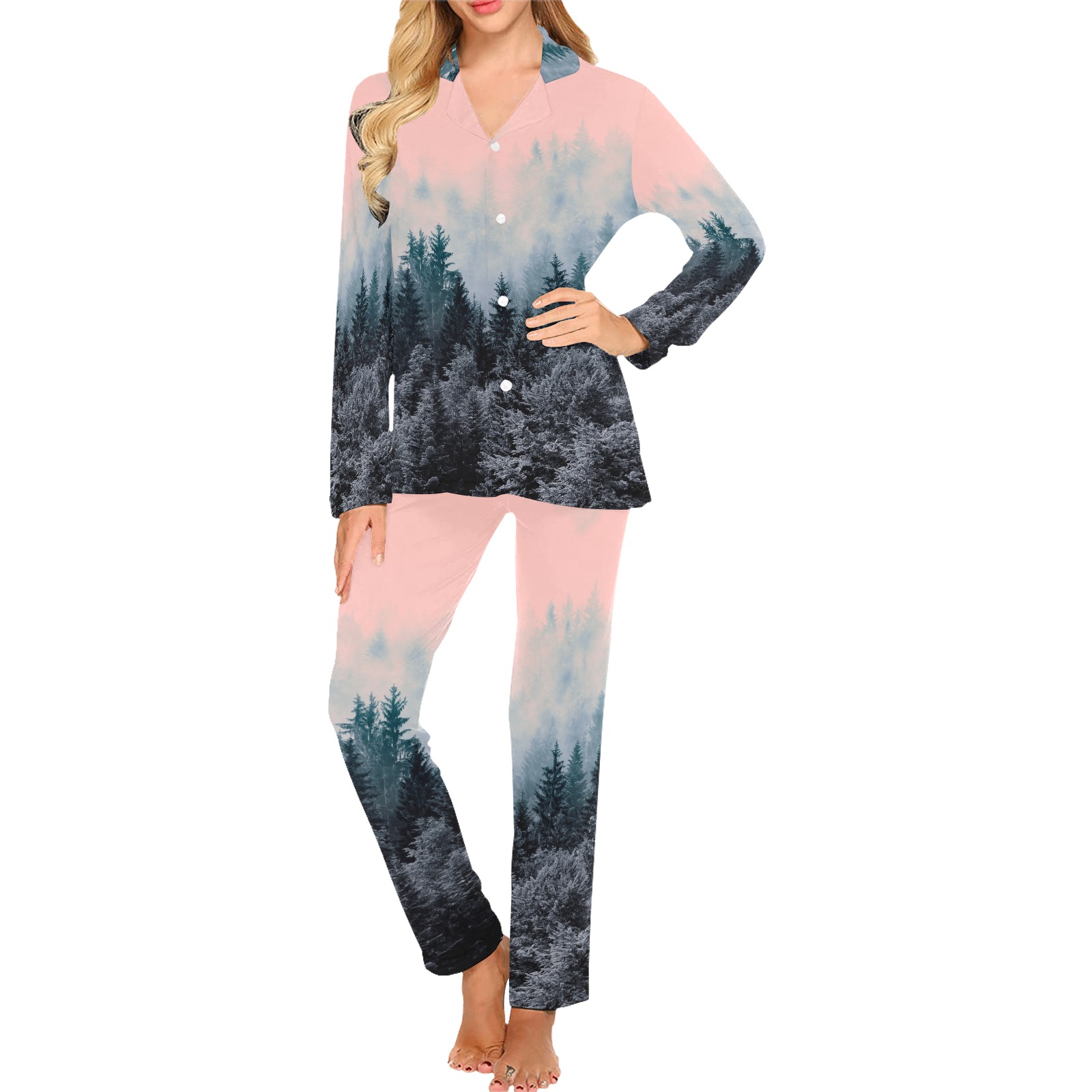 Forest in gray and pink Women's Long Pajama Set