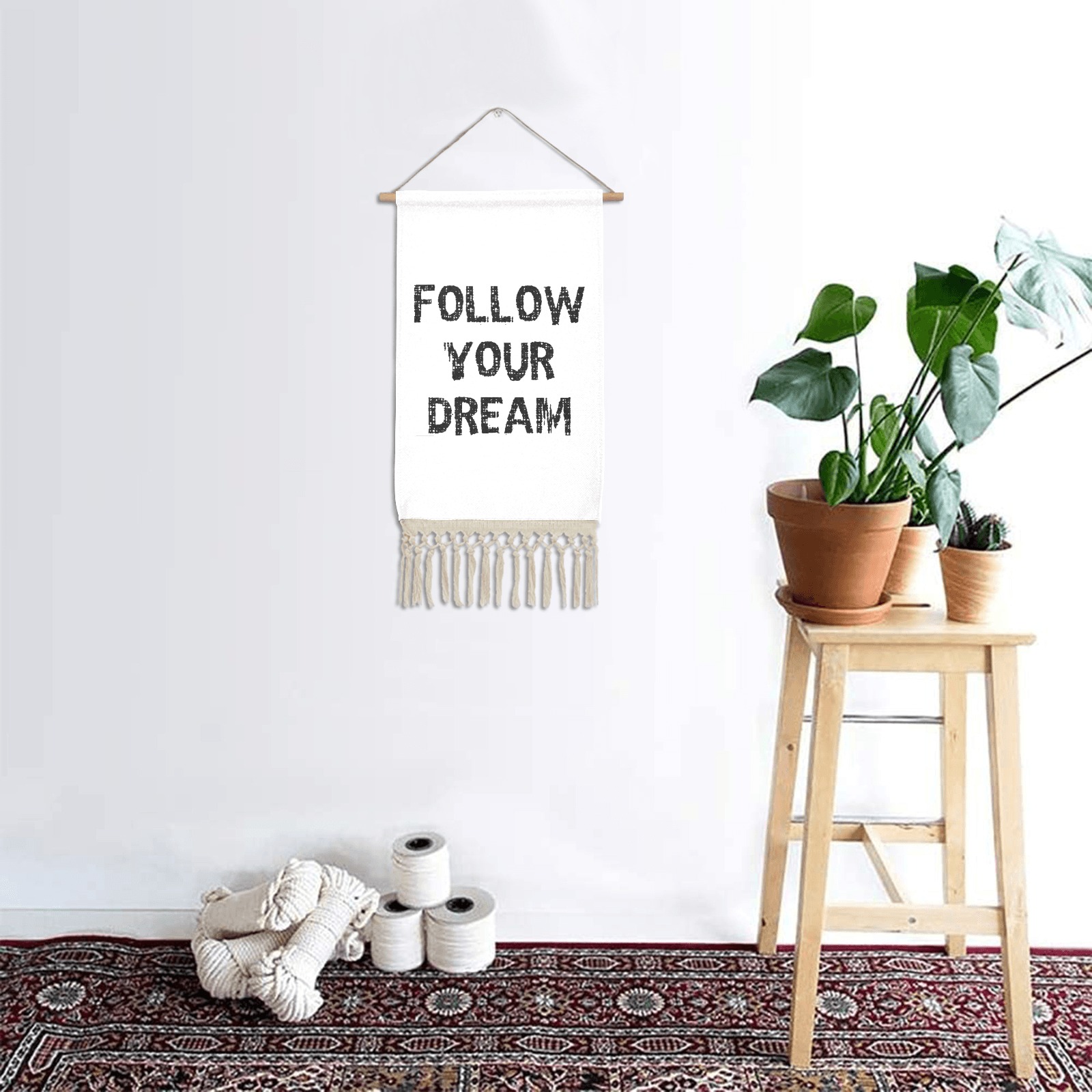 Follow your dream stylized black text. Linen Hanging Poster