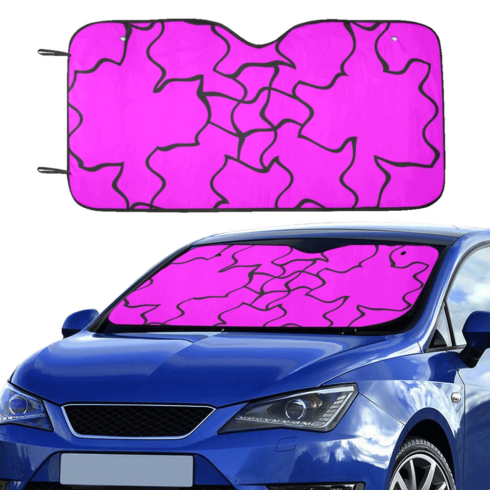 Black Interlocking Crosses Noisy pink Car Sun Shade 55"x30"