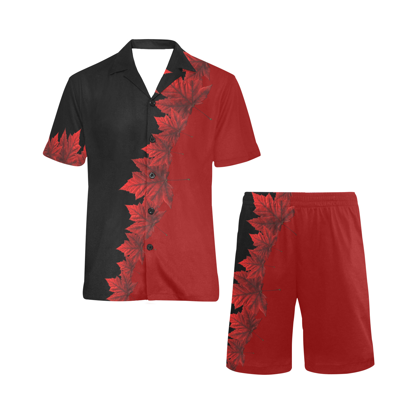 Canada Maple Leaf Pajama Sets Shorts Men's V-Neck Short Pajama Set
