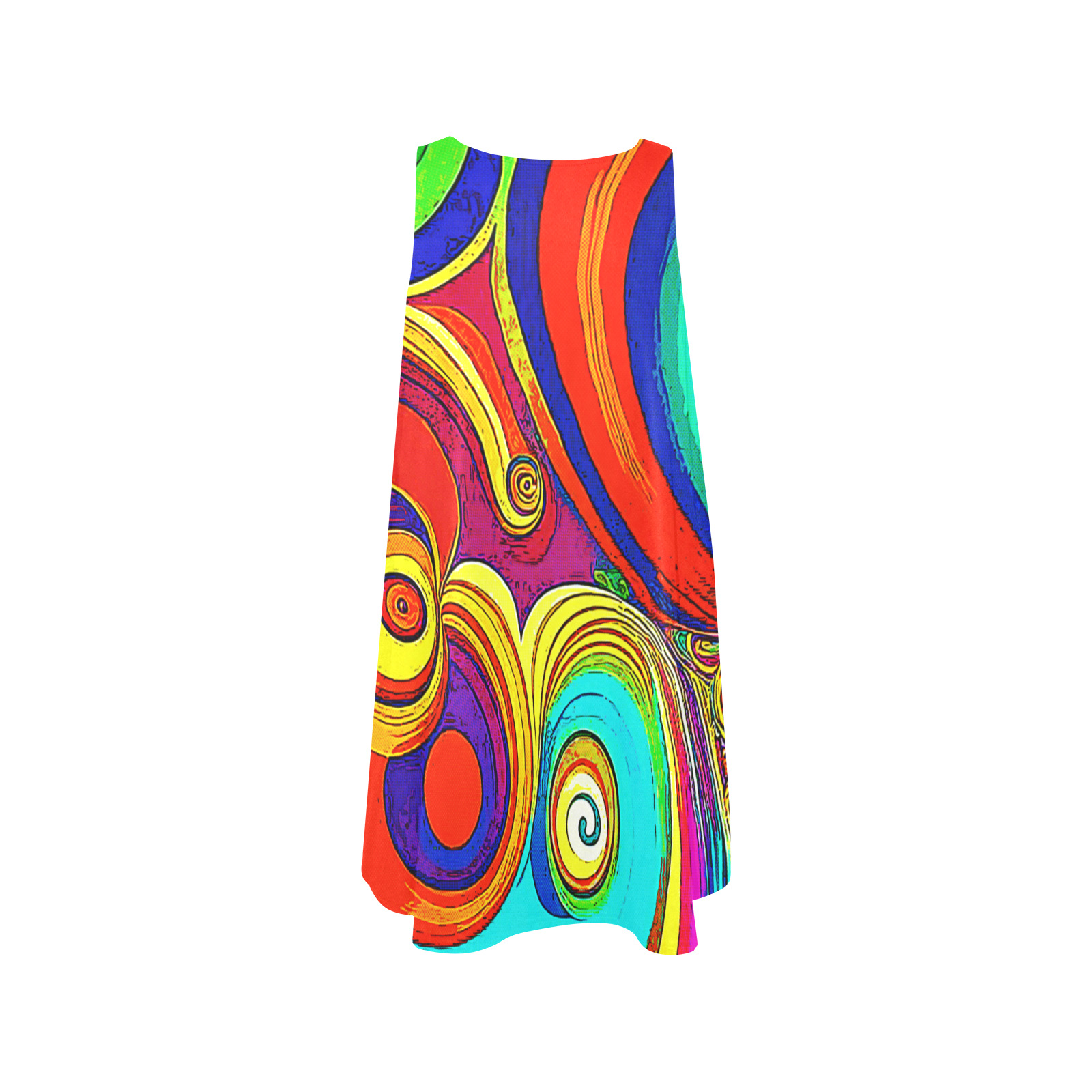 Colorful Groovy Rainbow Swirls Sleeveless A-Line Pocket Dress (Model D57)
