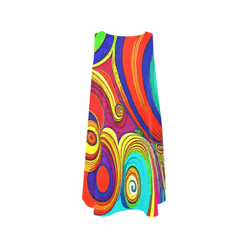 Colorful Groovy Rainbow Swirls Sleeveless A-Line Pocket Dress (Model D57)