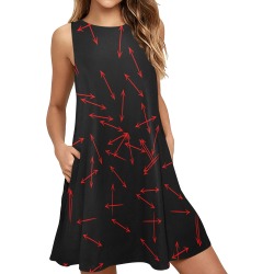 Arrows Every Direction Red Sleeveless A-Line Pocket Dress (Model D57)