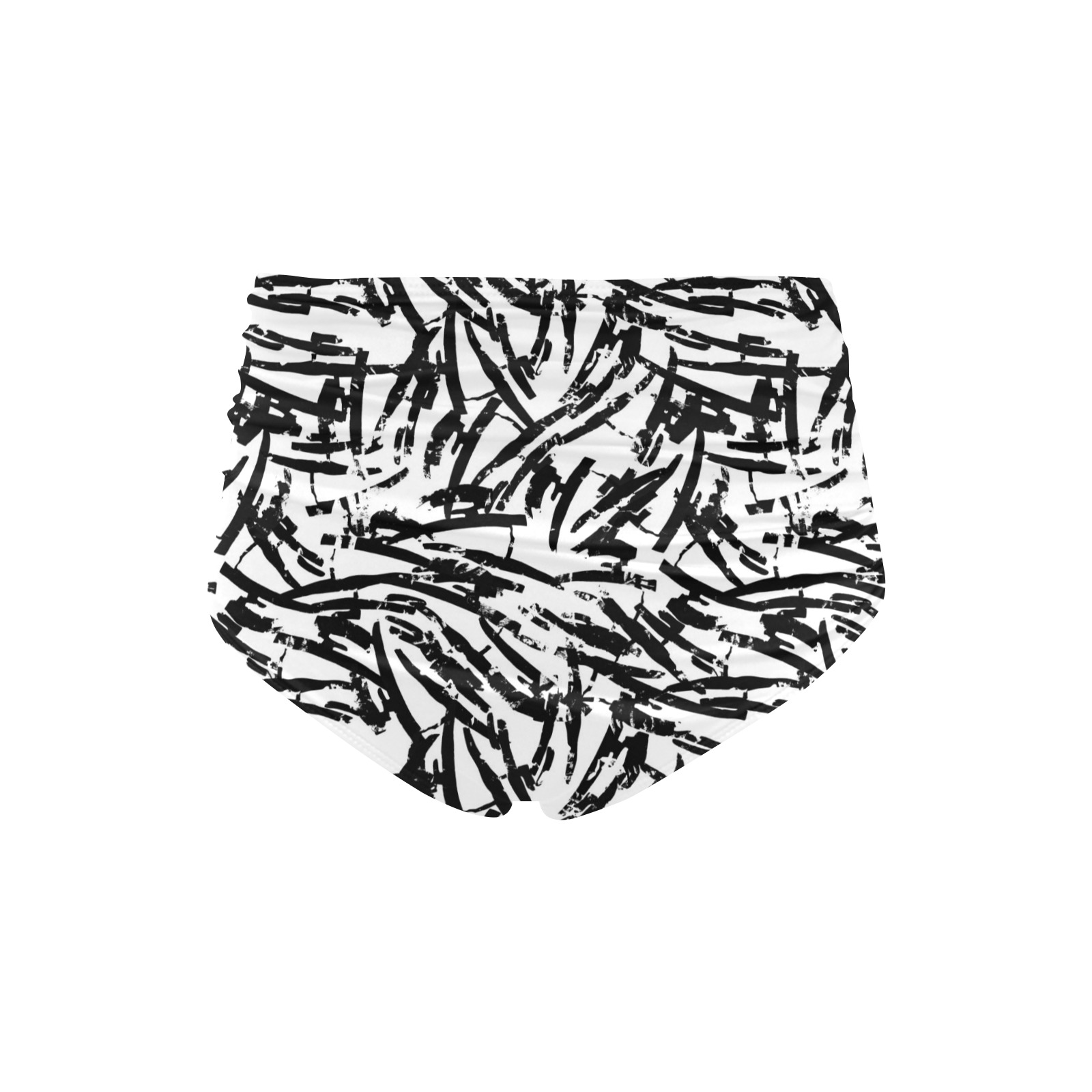 Brush Stroke Black and White High-Waisted Bikini Bottom (Model S34)