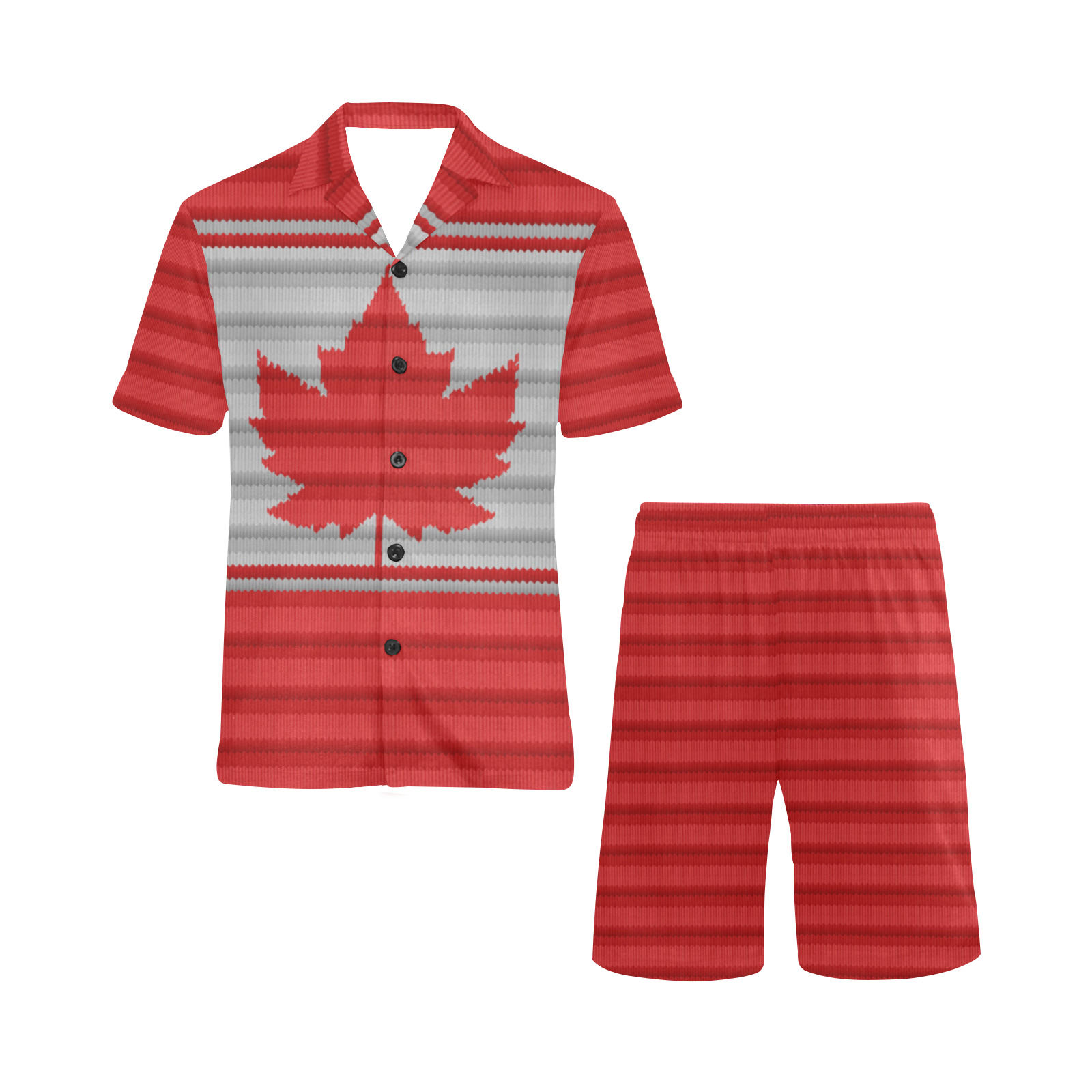 Canada Pajama Set Knit Print Men's V-Neck Short Pajama Set