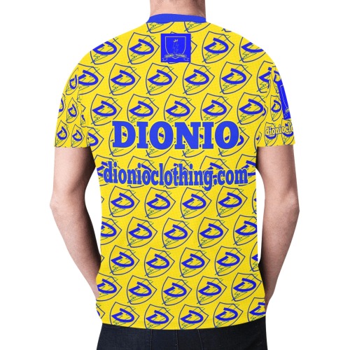DIONIO Clothing - D Shield Repeat Logo T-Shirt (Yellow & Blue) New All Over Print T-shirt for Men (Model T45)