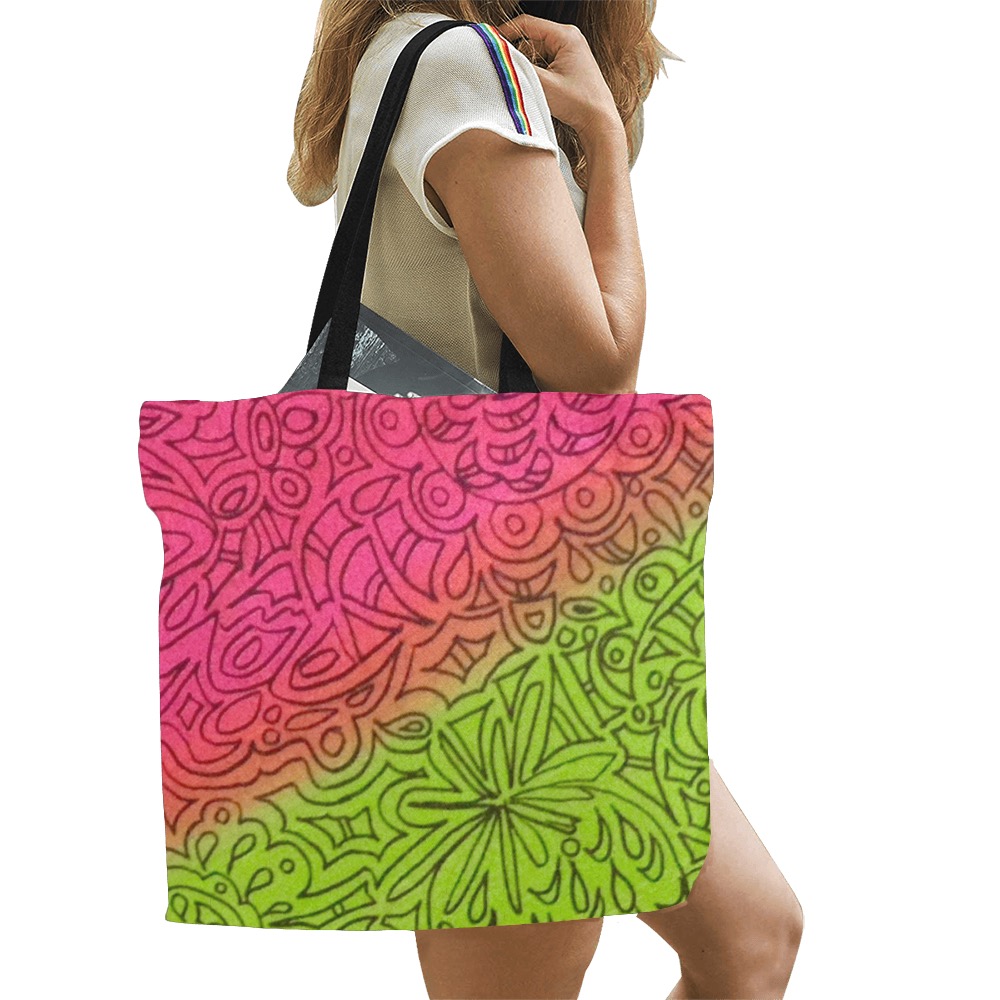 pink and green All Over Print Canvas Tote Bag/Large (Model 1699)