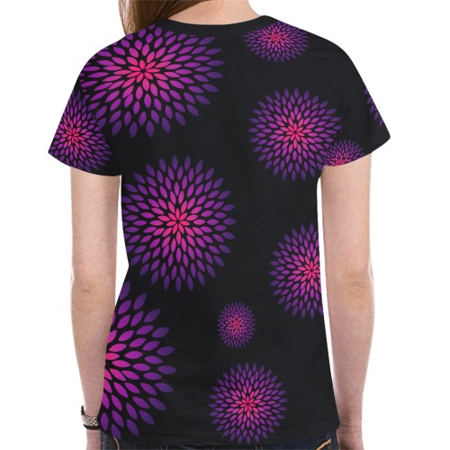 Ô Pink and Violet Zinnias on Black New All Over Print T-shirt for Women (Model T45)
