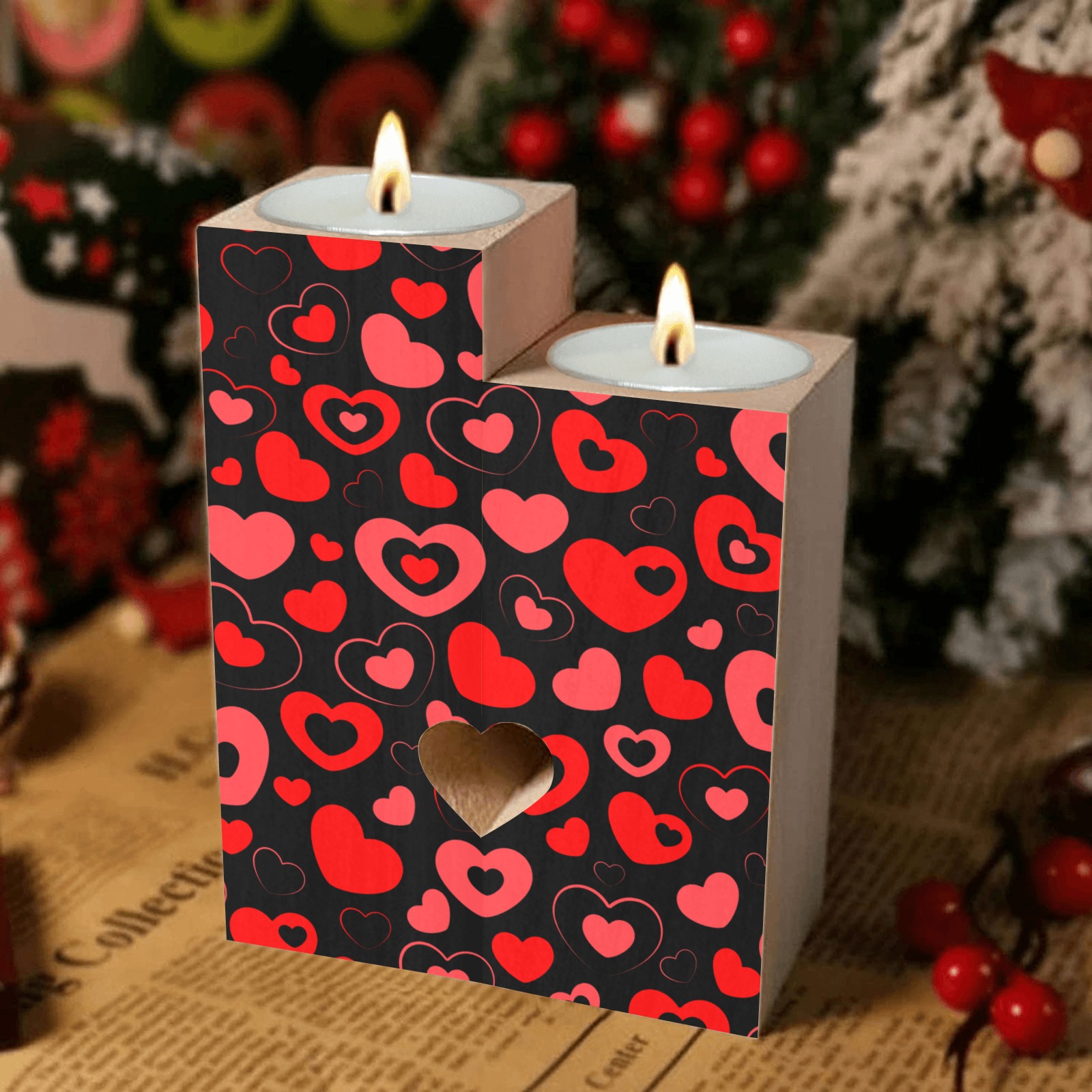 Valentines day Wooden Candle Holder (Without Candle)