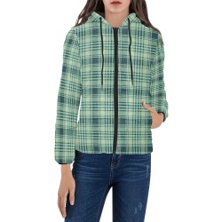 Emerald Plaid Delight Women's Padded Hooded Jacket (Model H46)