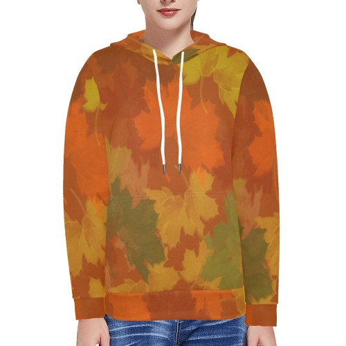 Fall Leaves / Autumn Leaves Women's Long Sleeve Fleece Hoodie (Model H55)
