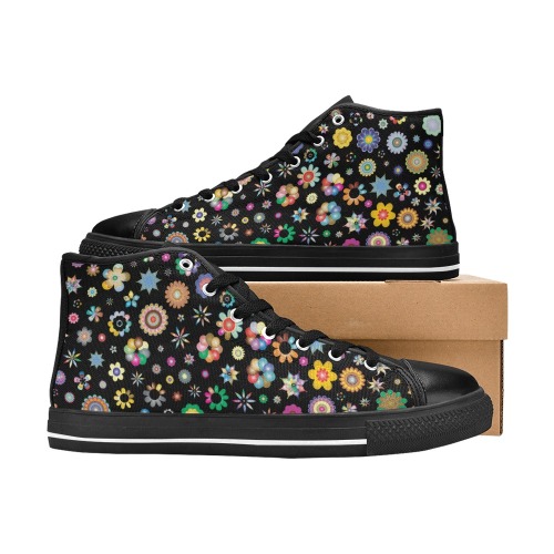 flowers Women's Classic High Top Canvas Shoes (Model 017)