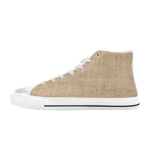 Burlap Fabric Men’s Classic High Top Canvas Shoes (Model 017)