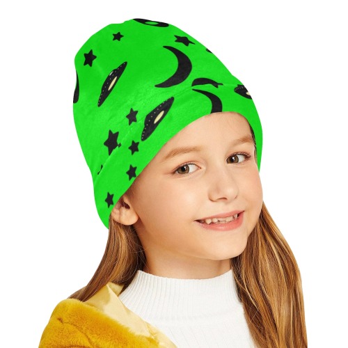 Aliens and Spaceships - Neon Green All Over Print Beanie for Kids