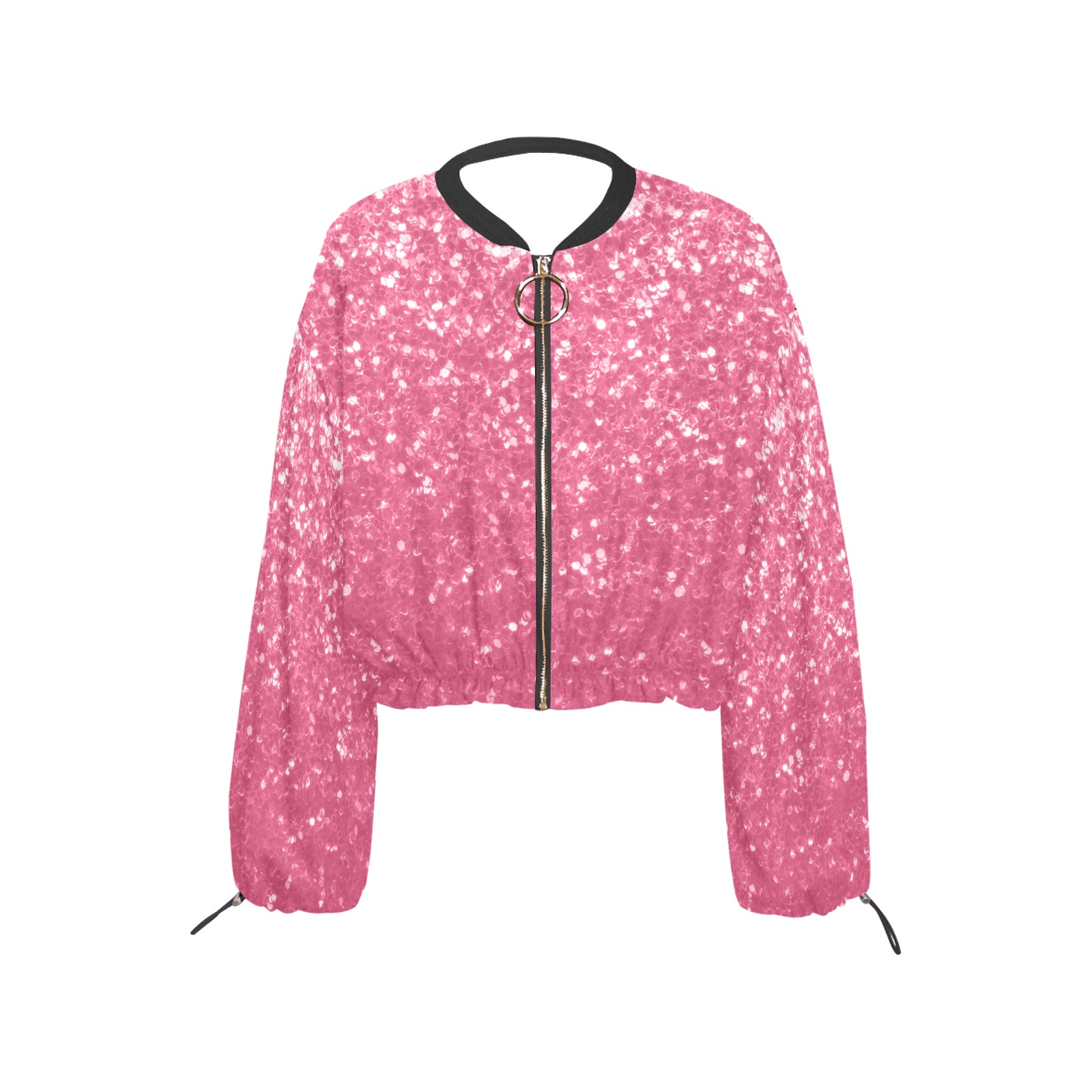 Magenta light pink red faux sparkles glitter Cropped Chiffon Jacket for Women (Model H30)