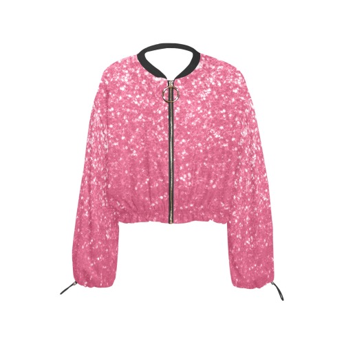 Magenta light pink red faux sparkles glitter Cropped Chiffon Jacket for Women (Model H30)