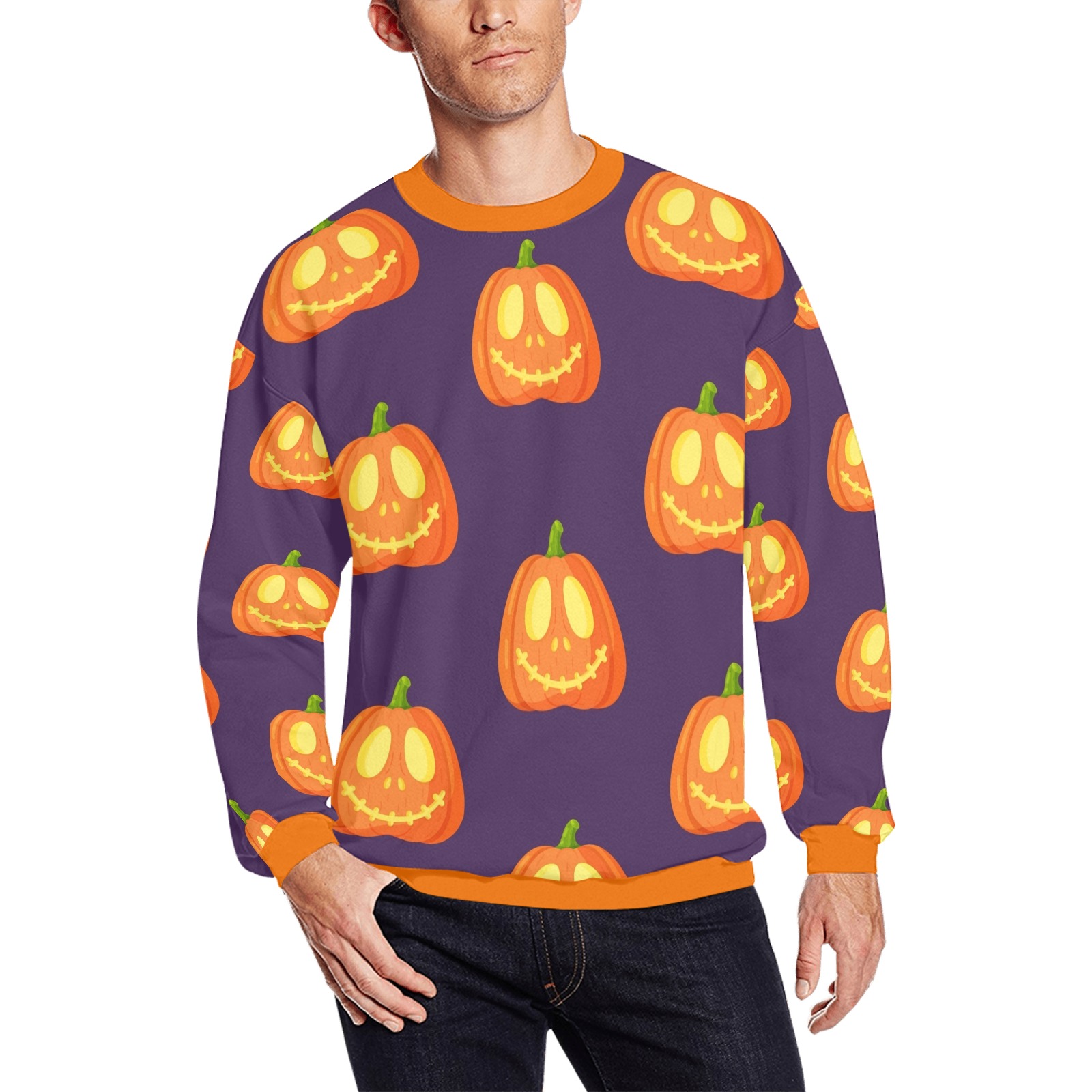Halloween Pumpkin Sweatshirt All Over Print Crewneck Sweatshirt for Men (Model H18)