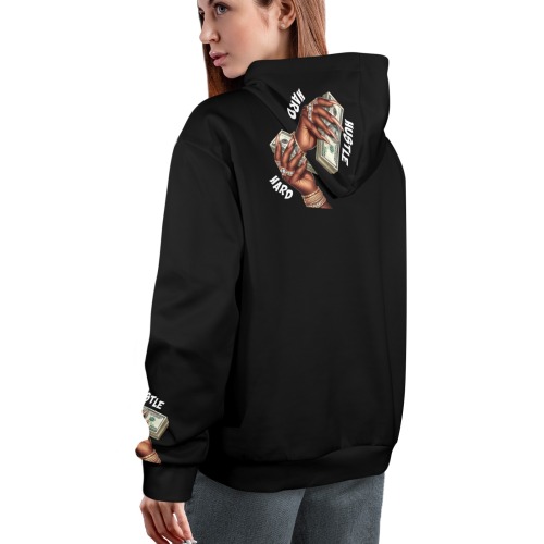Hustle Woman - White Fonts Women's All Over Print Hoodie (Model H61)