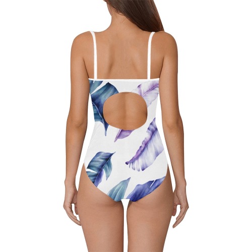 Fall of lilac tropical leaves 85 Strap Swimsuit ( Model S05)