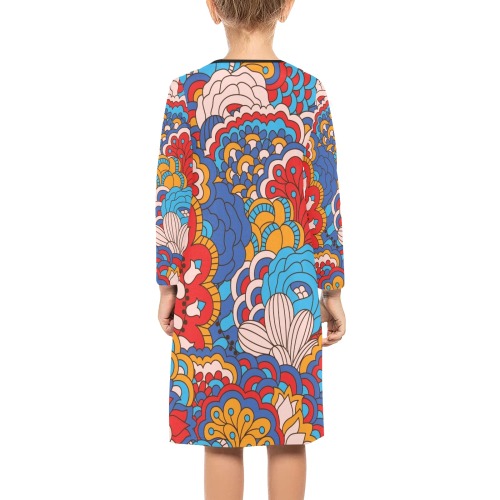Retro Mod Abstract Girls' Long Sleeve Dress (Model D59)