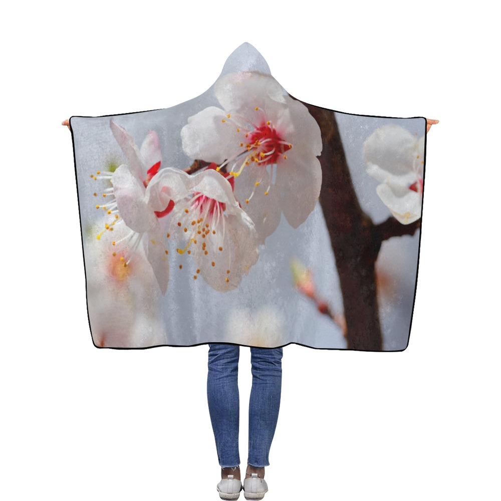 Purity and tenderness of Japanese apticot flowers. Flannel Hooded Blanket 40''x50''