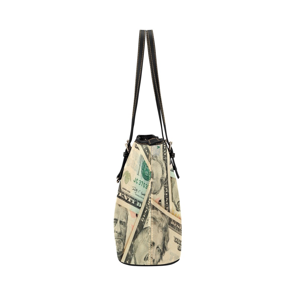 US PAPER CURRENCY Leather Tote Bag/Small (Model 1651)