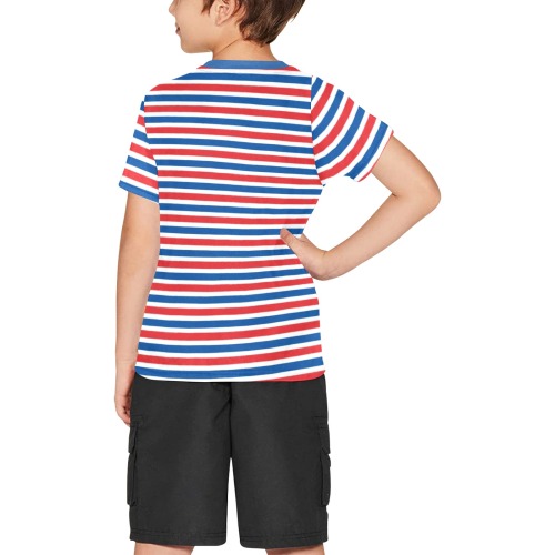 Red, White, Blue Stripes Big Boys' All Over Print Crew Neck T-Shirt (Model T40-2)
