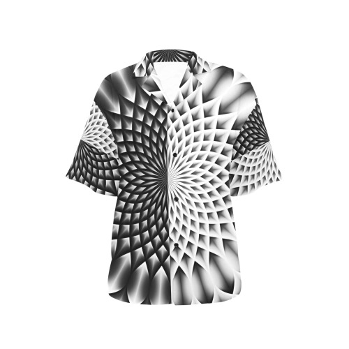 Lotus Flower Mandala Black Grey White All Over Print Hawaiian Shirt for Women (Model T58)